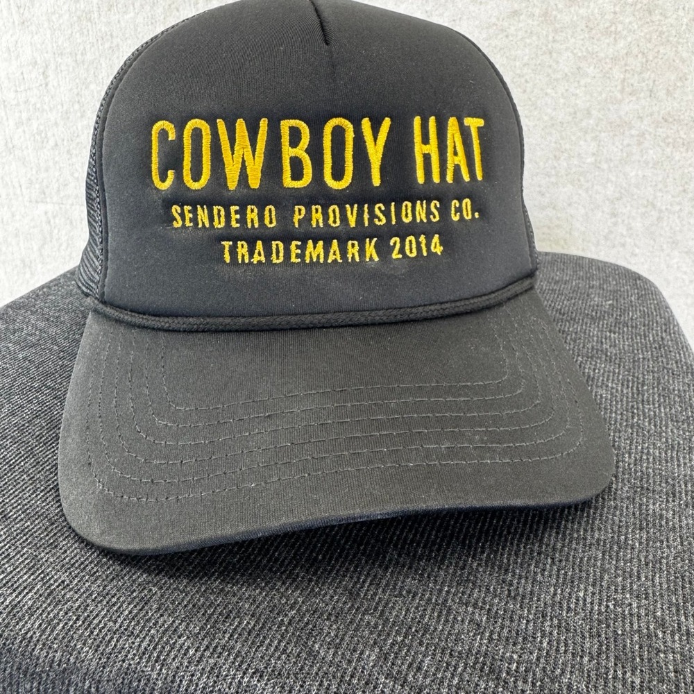 Cowboy Trucker Hat Black Adult Mesh Snapback Yellow Embroidered Sendero Co